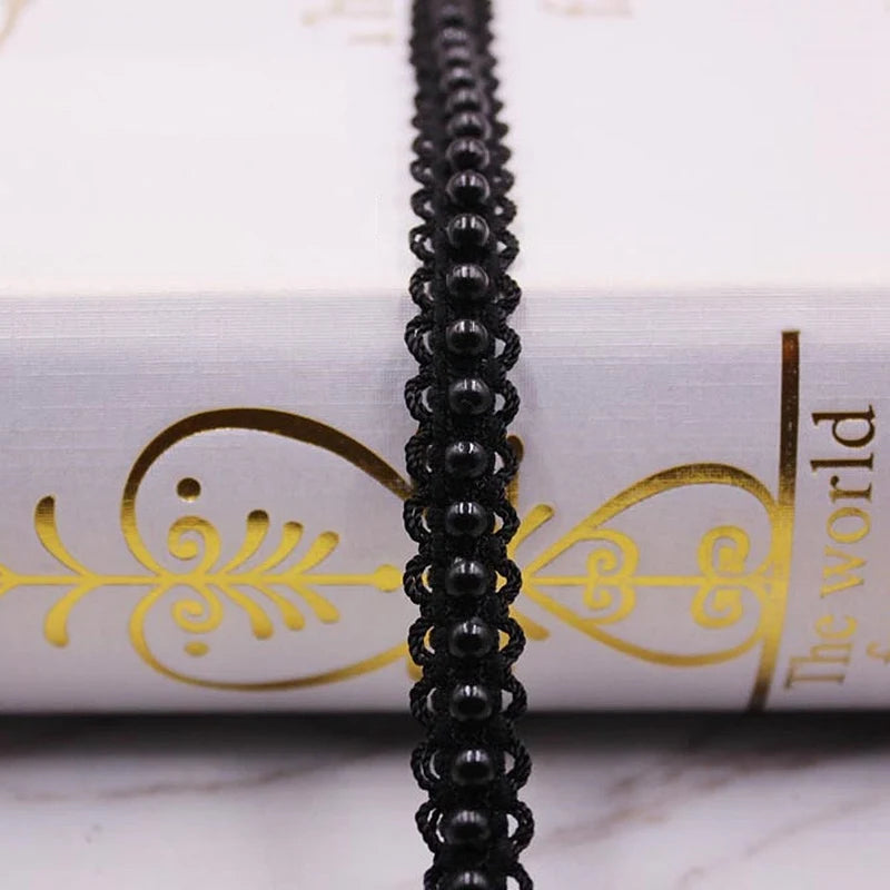 1 Yard White Black Gold Pearl Lace Trim Crease Mesh Ribbon Lace Fabric Collar Dress Sewing Garment Headdress Materials 3/4/6/8mm