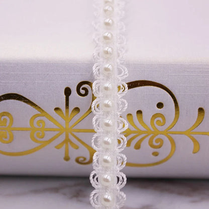 1 Yard White Black Gold Pearl Lace Trim Crease Mesh Ribbon Lace Fabric Collar Dress Sewing Garment Headdress Materials 3/4/6/8mm