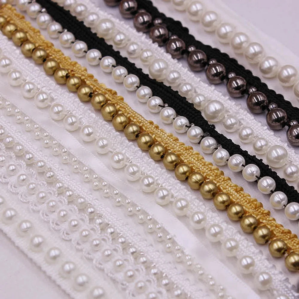 1 Yard White Black Gold Pearl Lace Trim Crease Mesh Ribbon Lace Fabric Collar Dress Sewing Garment Headdress Materials 3/4/6/8mm