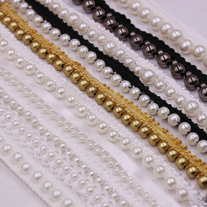 1 Yard White Black Gold Pearl Lace Trim Crease Mesh Ribbon Lace Fabric Collar Dress Sewing Garment Headdress Materials 3/4/6/8mm