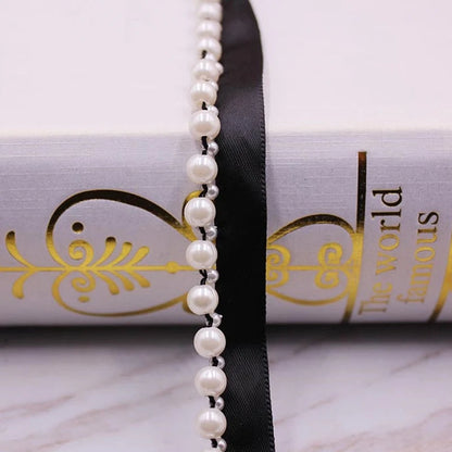 1 Yard White Black Gold Pearl Lace Trim Crease Mesh Ribbon Lace Fabric Collar Dress Sewing Garment Headdress Materials 3/4/6/8mm