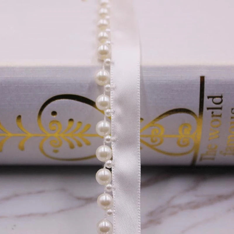 1 Yard White Black Gold Pearl Lace Trim Crease Mesh Ribbon Lace Fabric Collar Dress Sewing Garment Headdress Materials 3/4/6/8mm