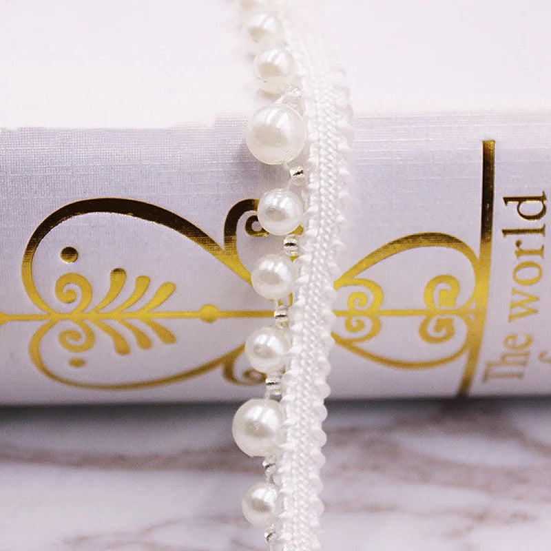 1 Yard White Black Gold Pearl Lace Trim Crease Mesh Ribbon Lace Fabric Collar Dress Sewing Garment Headdress Materials 3/4/6/8mm