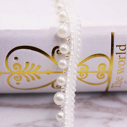 1 Yard White Black Gold Pearl Lace Trim Crease Mesh Ribbon Lace Fabric Collar Dress Sewing Garment Headdress Materials 3/4/6/8mm