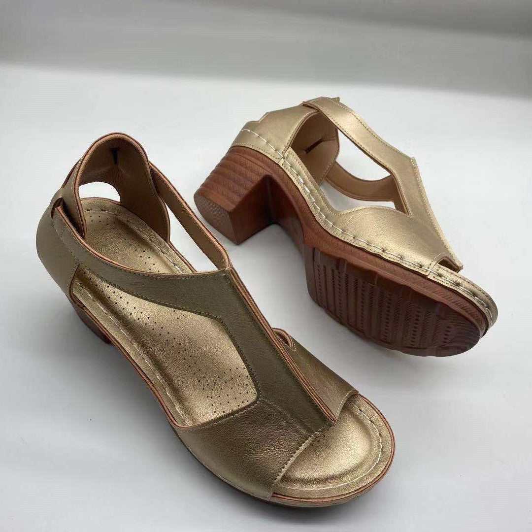 Peep Toe Plus Size Wedge Open Toe Buckle Roman Style High Heel Sandals