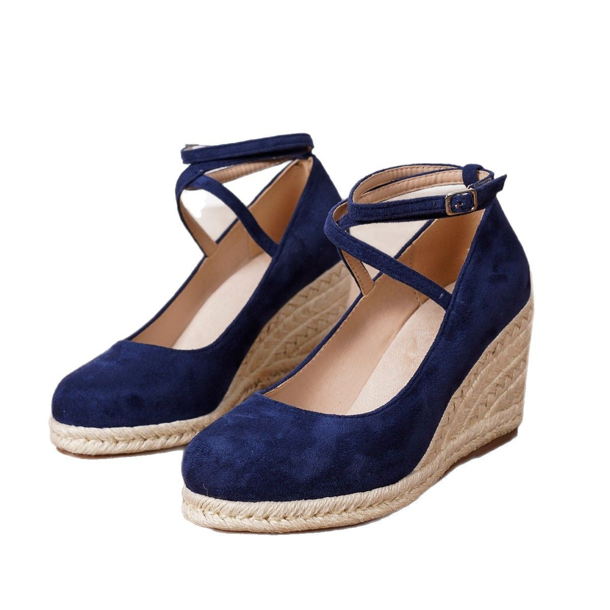 Straw Woven Wedge Closed Toe High Heels