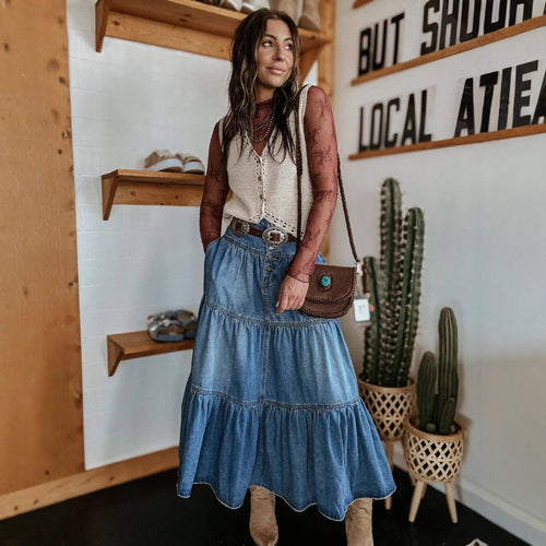 Bohemian A- Line Layered Cake Denim Skirt