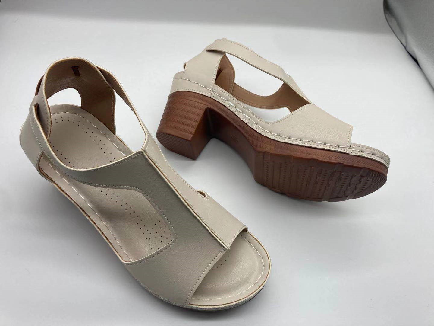 Peep Toe Plus Size Wedge Open Toe Buckle Roman Style High Heel Sandals