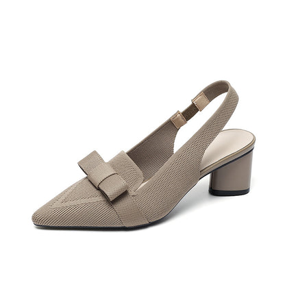 Closed Toe Bow Solid Color Summer High Heel Sandals Women Back Strap