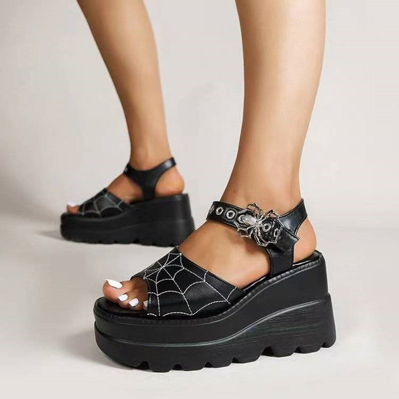 Fashion Gothic Spider Web Embroidered Women's Shoes