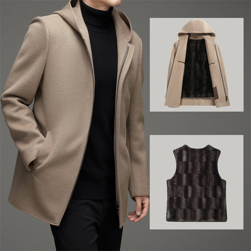 Hooded Reversible Woolen Coat Men's Winter Thickened