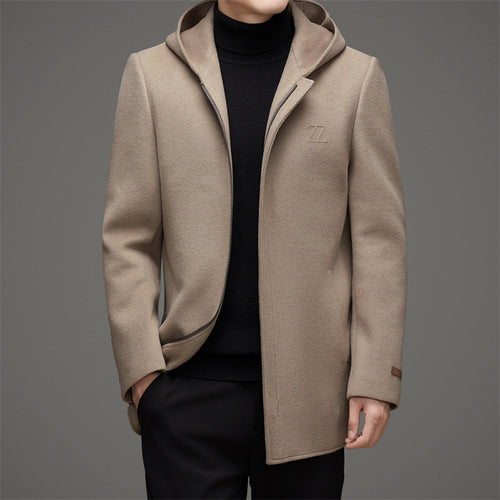 Hooded Reversible Woolen Coat Men's Winter Thickened