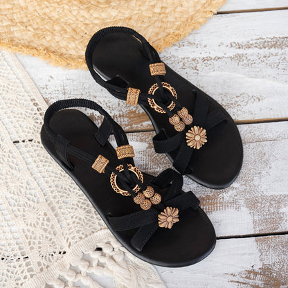 Ethnic Style Flat Women's Beaded Weave Open Toe Beach Sandals