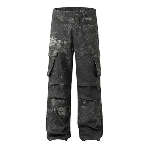 Men's High Street American Splash-ink Distressed Pleated Multi-pocket Cargo Pants