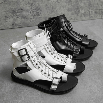 Women's Solid Color Roman-style Lace-up Soft-soled Leather Sandals