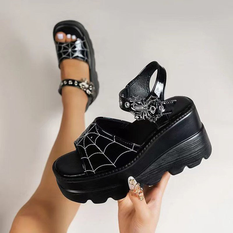 Fashion Gothic Spider Web Embroidered Women's Shoes