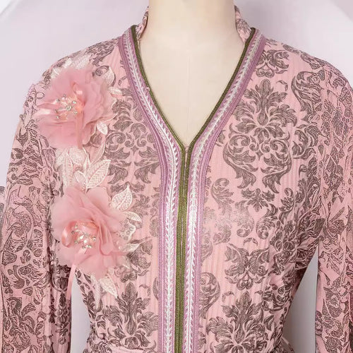 Gilding Flower Decoration Long Sleeve Dress Women