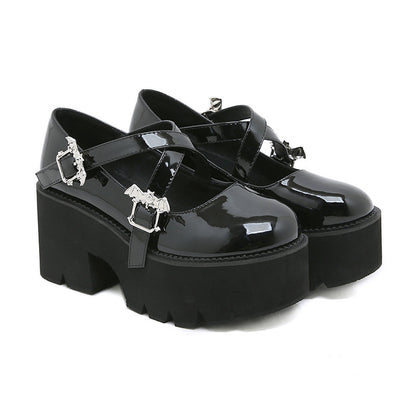 Women's Bat Metal Decorative Chunky Heel Platform Shoes