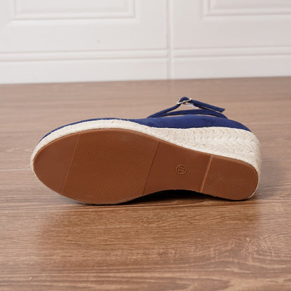 Straw Woven Wedge Closed Toe High Heels