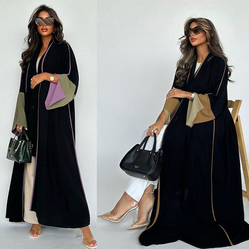 Fashion Middle East Stitching Large Sleeves Cardigan Dubai Elegant Dress