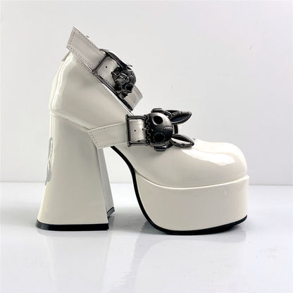 Light Luxury High Heels Women's Nude White Chunky Heel Mary Jane Shoes