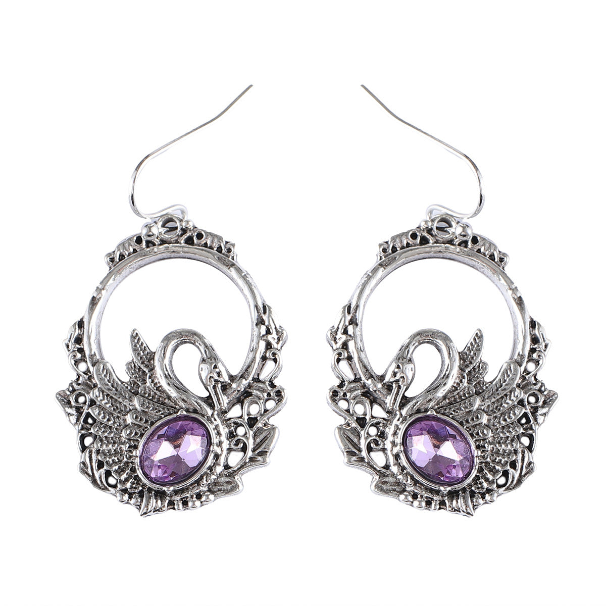 Vintage Vintage Inlaid Zircon Swan Pendant Earrings