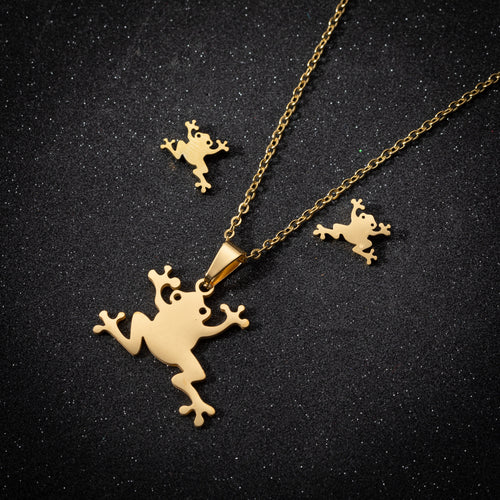 Creative Mori Cartoon Frog Earrings Necklace Jewelry Suit