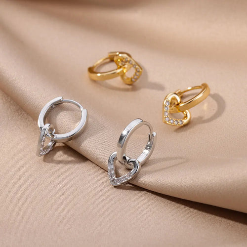 Hollowed Heart Shape Design Inlaid Zircon Ear Ring