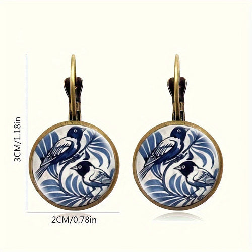 Fashion Retro French Glass Bird Earrings Alloy Iron Stud Earrings