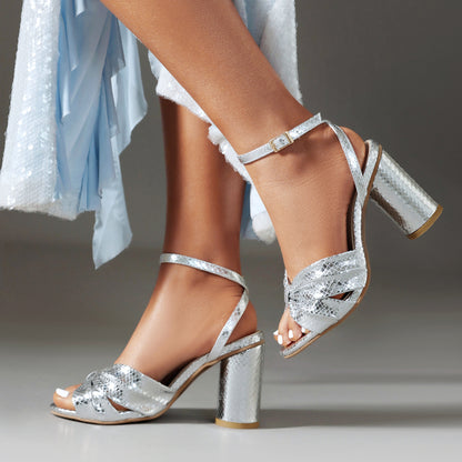 High Heel Plus Size Peep Toe Ankle Buckle Sandals