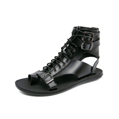 Women's Solid Color Roman-style Lace-up Soft-soled Leather Sandals