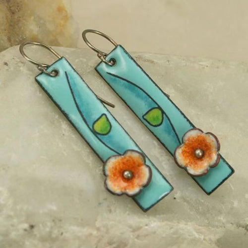 Creative Retro Painted Handmade Flower Enamel Blue Earrings