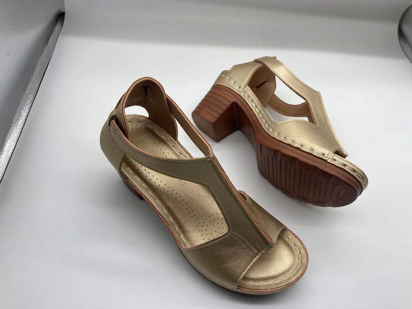 Peep Toe Plus Size Wedge Open Toe Buckle Roman Style High Heel Sandals