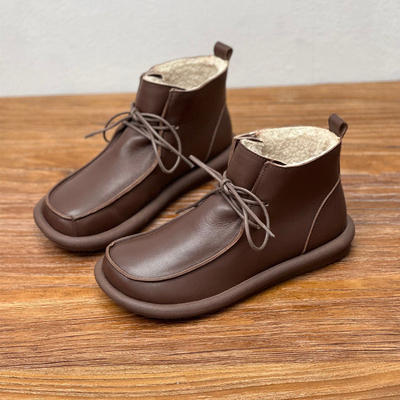 Extra-thick Velvet Warm Cowhide Women's Boots