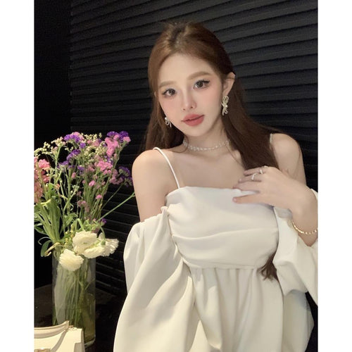 Off-neck Sling Shirt Lantern Sleeve Off-the-shoulder Top