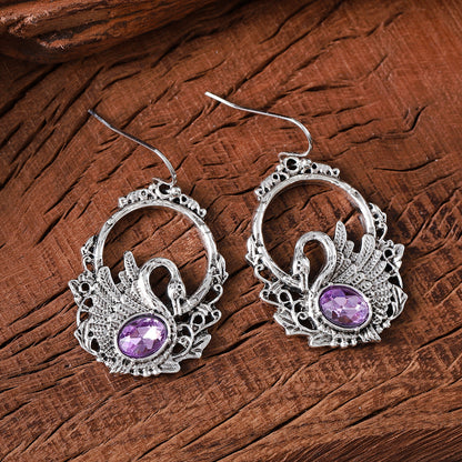 Vintage Vintage Inlaid Zircon Swan Pendant Earrings