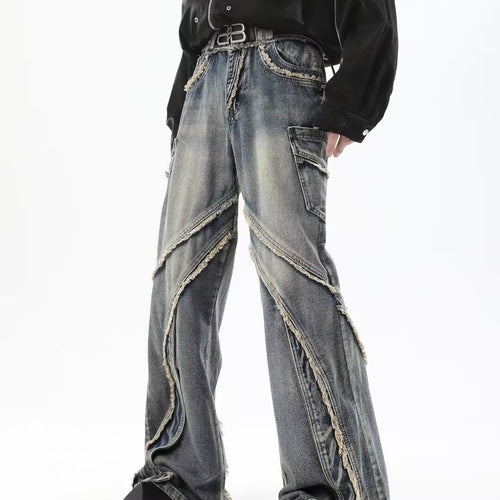 Skinny Jeans Men's Frayed Stitching Design Pants