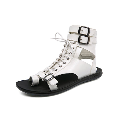 Women's Solid Color Roman-style Lace-up Soft-soled Leather Sandals