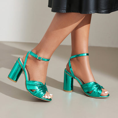 High Heel Plus Size Peep Toe Ankle Buckle Sandals