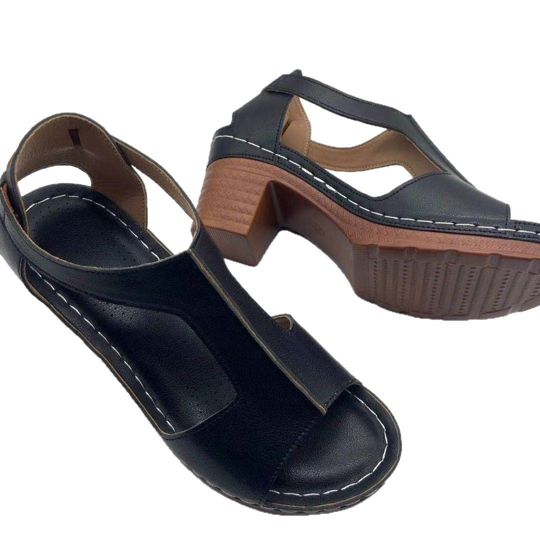 Peep Toe Plus Size Wedge Open Toe Buckle Roman Style High Heel Sandals