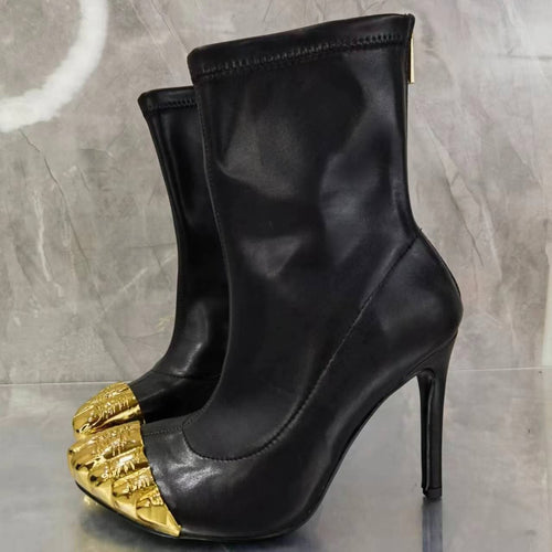 Fashionable Golden Thumb Toe Cap High Heel Slipper