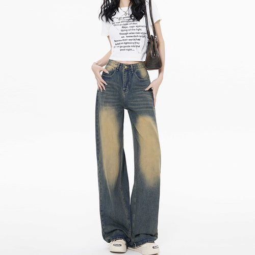 High Waist Loose Straight Mop Jeans