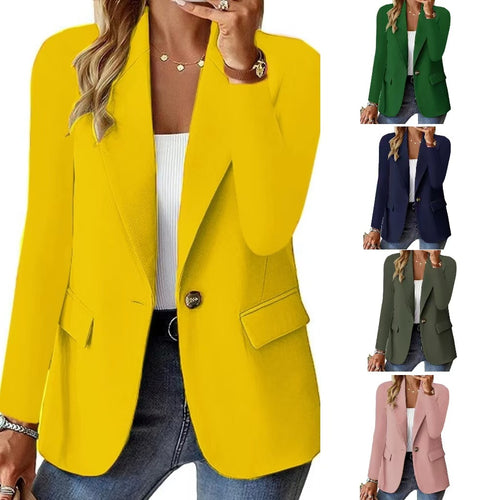 Women's Long-sleeved Solid Color Cardigan Suit Jacket