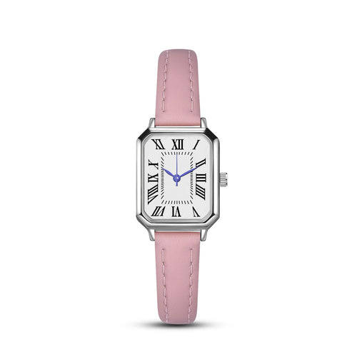 Artistic Silver Case Square Thin Strap Roman Women's Quartz Watch