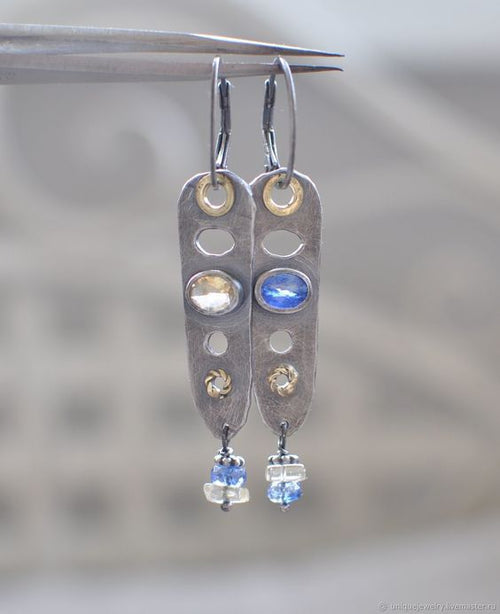 Moonstone Two-tone Long Bar Earrings