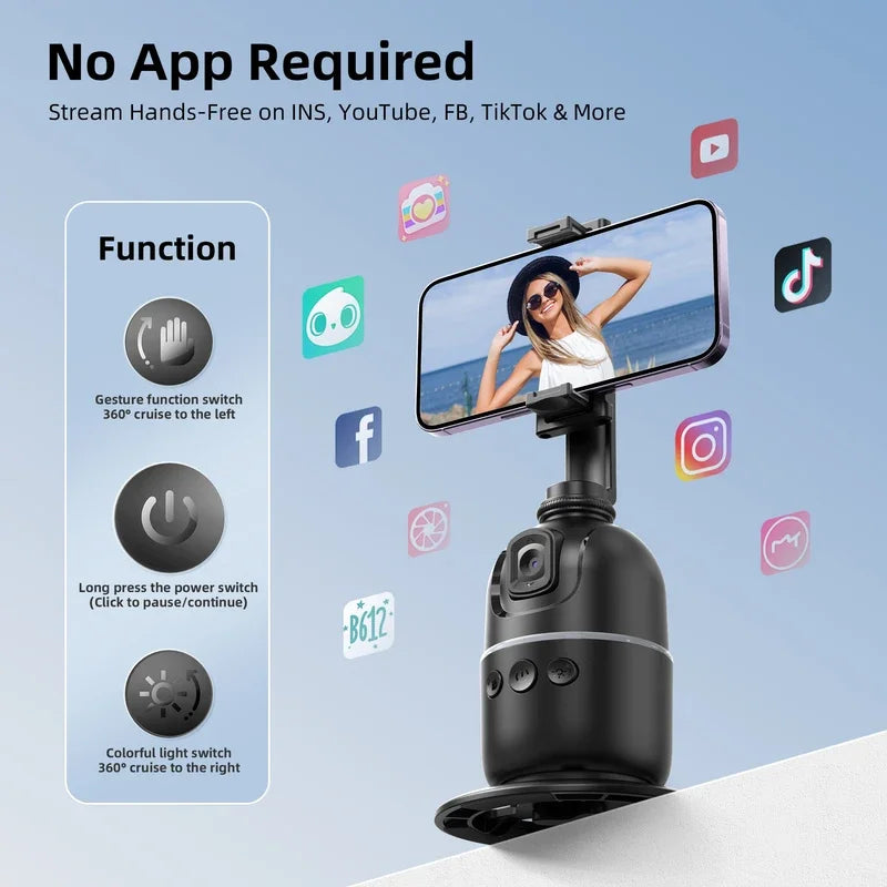 Auto Face Tracking Tripod, Smart 360°Auto Face Tracking AI SmartPhone Holder Tripod Stabilizer For Smartphone Video Recording