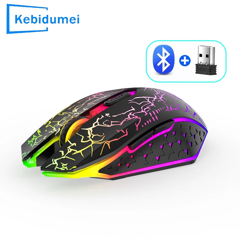 Wireless Mouse Bluetooth 2.4G Dual-mode Rechargeable Mouse RGB Backlight E-Sports 800-1200-1600 DPI Mice for PC Laptop Macbook