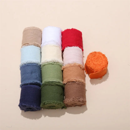 1 Roll 5yards*4cm Frayed Edged Satin Handmade Cotton Linen Ribbon For Wedding Invitation Bouquets Birthday Party DIY Decoration