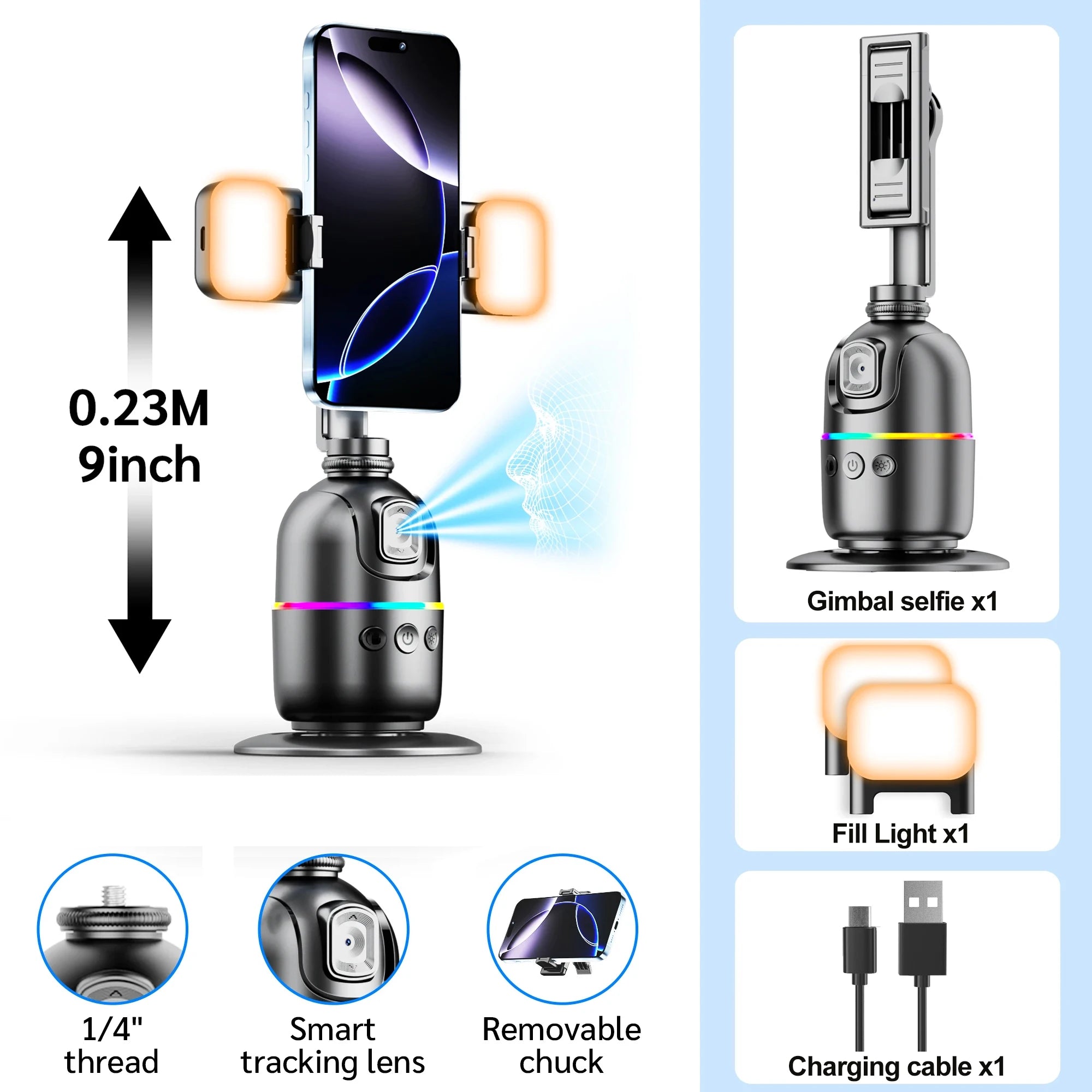 Auto Face Tracking Tripod, Smart 360°Auto Face Tracking AI SmartPhone Holder Tripod Stabilizer For Smartphone Video Recording
