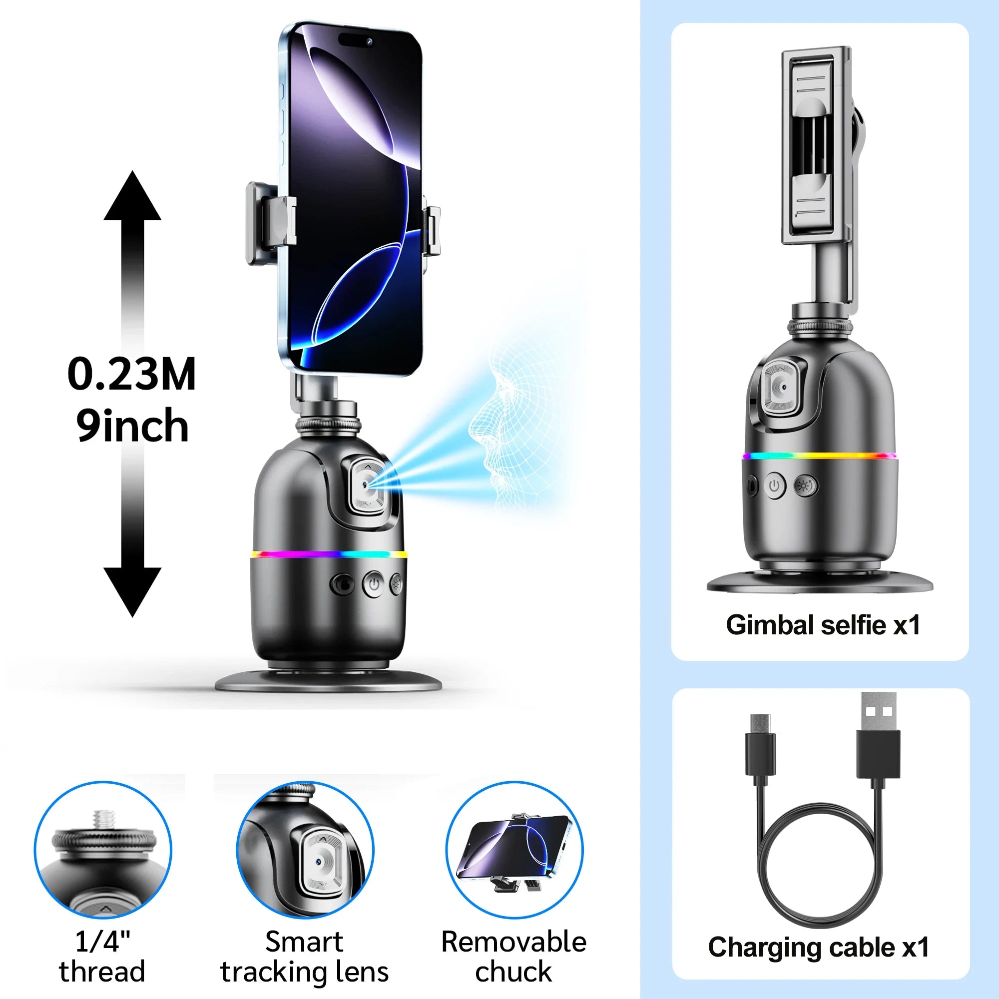 Auto Face Tracking Tripod, Smart 360°Auto Face Tracking AI SmartPhone Holder Tripod Stabilizer For Smartphone Video Recording